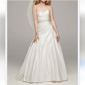 David's BRIDAL Ivory Strapples Rushed  Dress with Belt  size 14